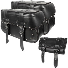 Cargar imagen en el visor de la galería, ALFORJA GRANDE OVALADA 2 BROCHES K2 C/ ADORNOS Y PORTA HERRAMIENTAS