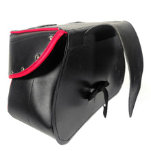 Cargar imagen en el visor de la galería, ALFORJA GRANDE OVALADA 2 BROCHES K2 LINEA ROJA C/ ADORNOS Y PORTA HERRAMIENTAS (JUEGO)