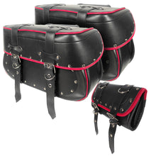 Cargar imagen en el visor de la galería, ALFORJA GRANDE OVALADA 2 BROCHES K2 LINEA ROJA C/ ADORNOS Y PORTA HERRAMIENTAS (JUEGO)