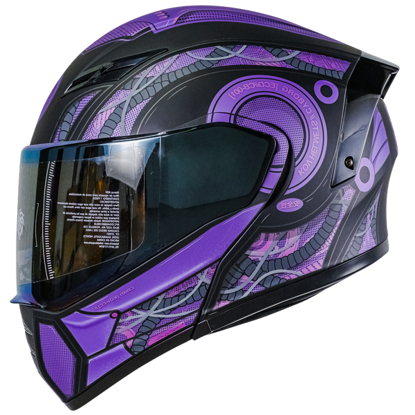 Casco Kov Estelar Cyborg Morado (Luz Led) Abatible